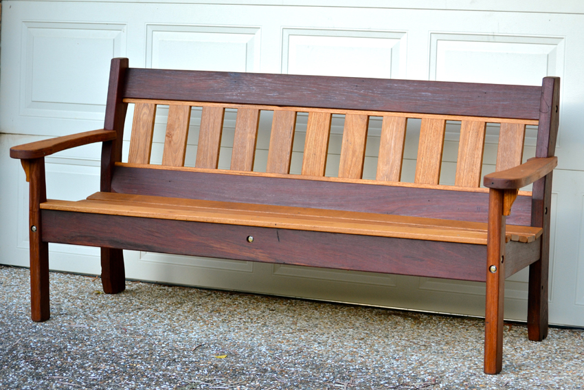 recycled timber outdoor bench. 3 seater timber outdoor bench made from reclaimed ironbark and tallowwood