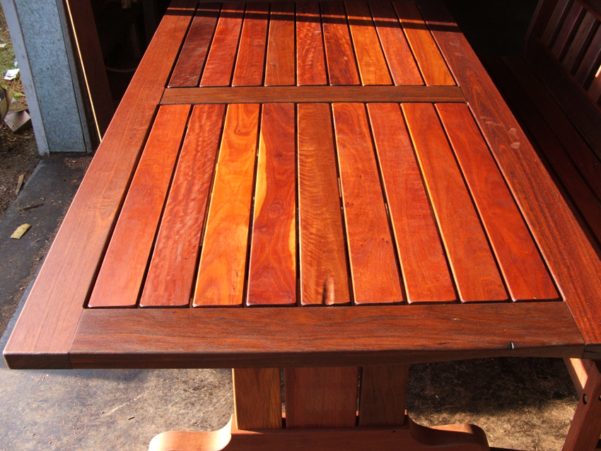 Recycled red ironbark timber outdoor table setting